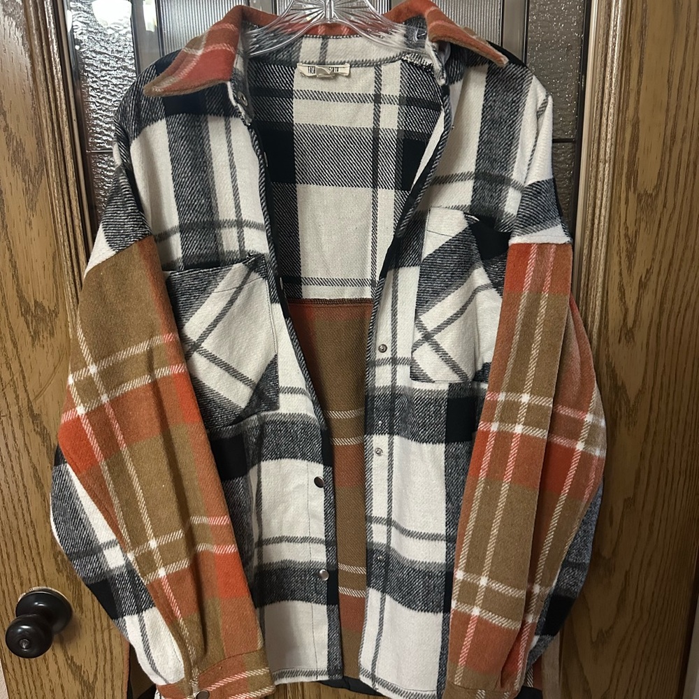 Plaid Women's Jacket in Black, White, and Tan